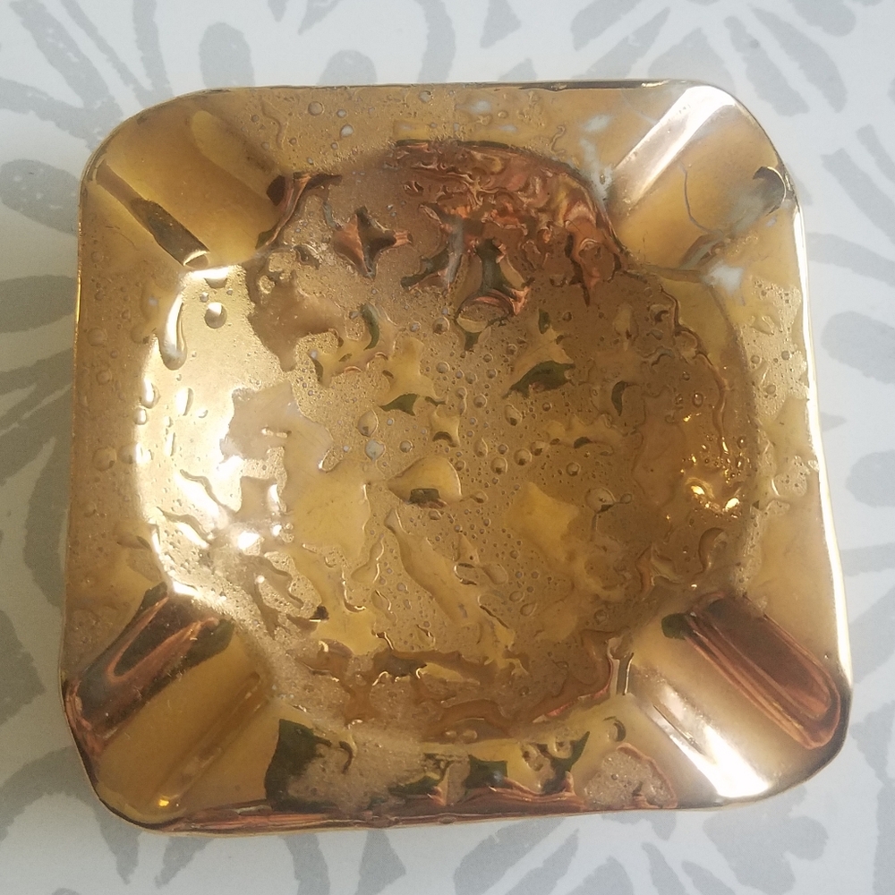 MCM Dixon Vintage Real 24kt Gold Over Porcelain Square Ashtray - Picture 6 of 7